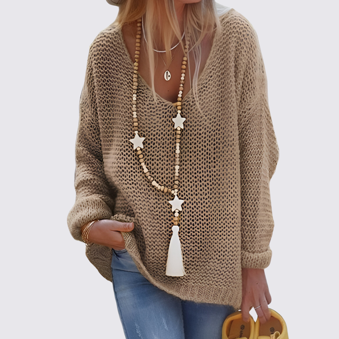 Dame pullover med V-udskæring – Oversize pullover – Grovstrik