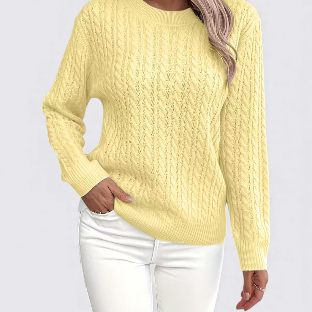 Dame sweater med fletmønster – Rundhals sweater – Lange ærmer