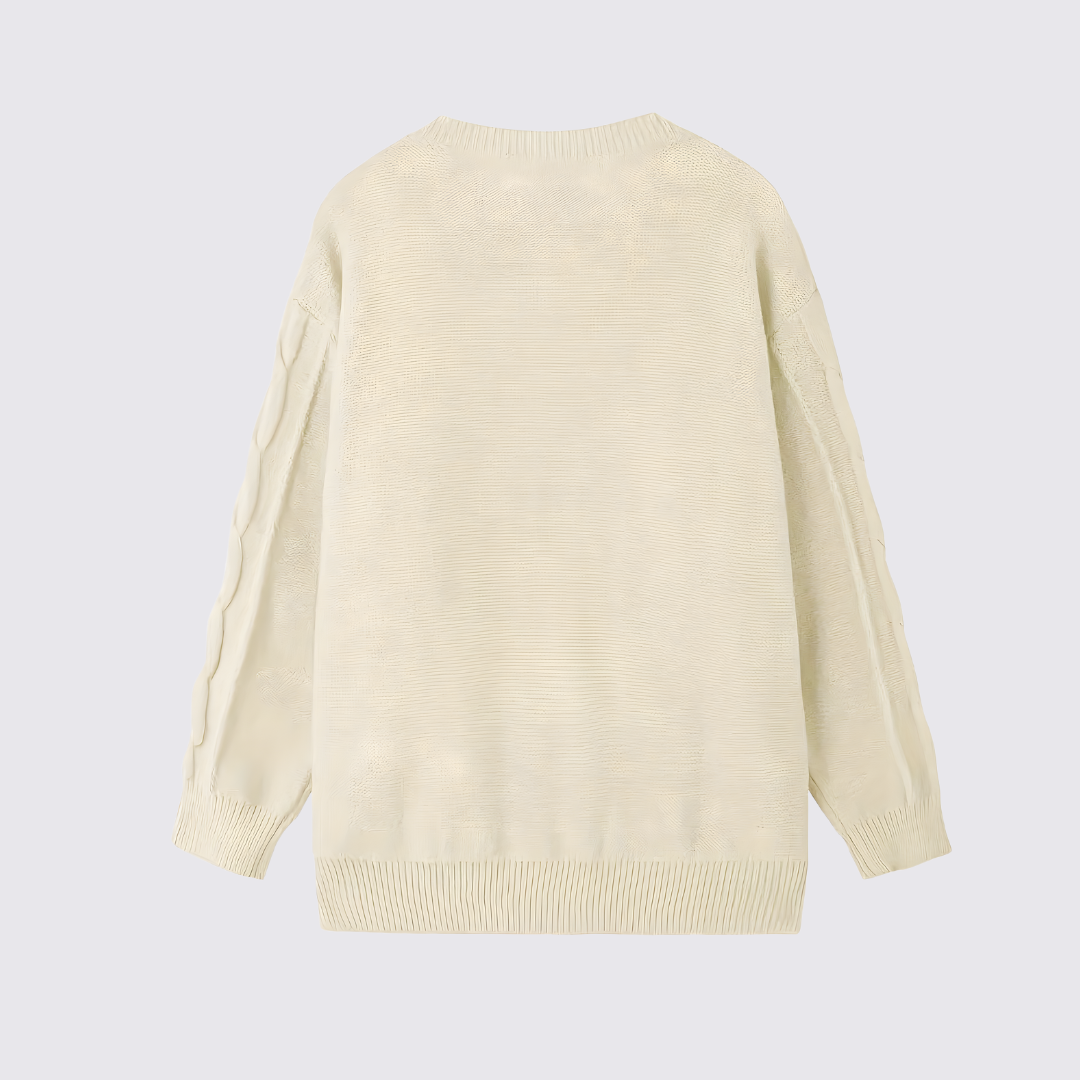 Dame sweater med flettemønster – Strik sweater – Rund halsudskæring