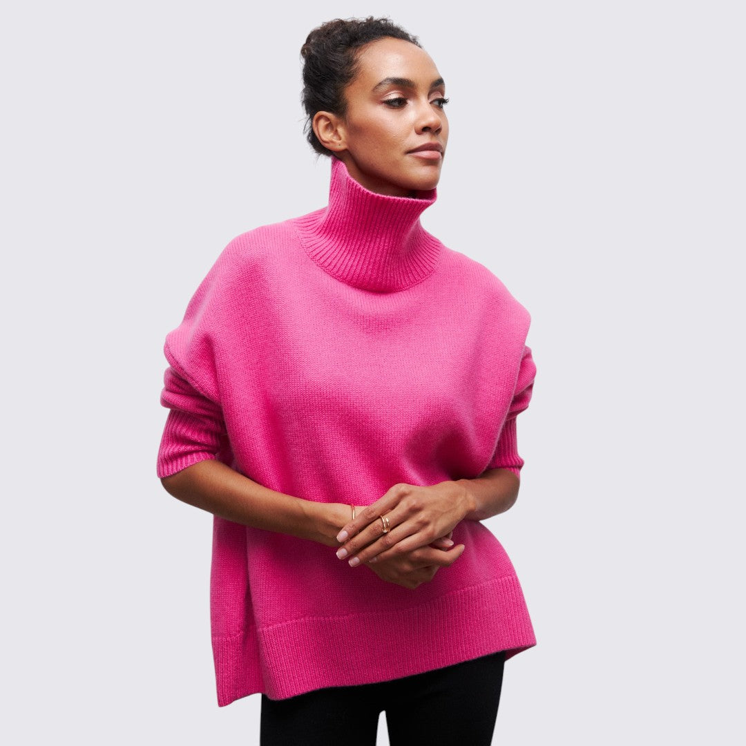 Dame rullekrave sweater med ribbet krave - oversized sweater - rullekrave