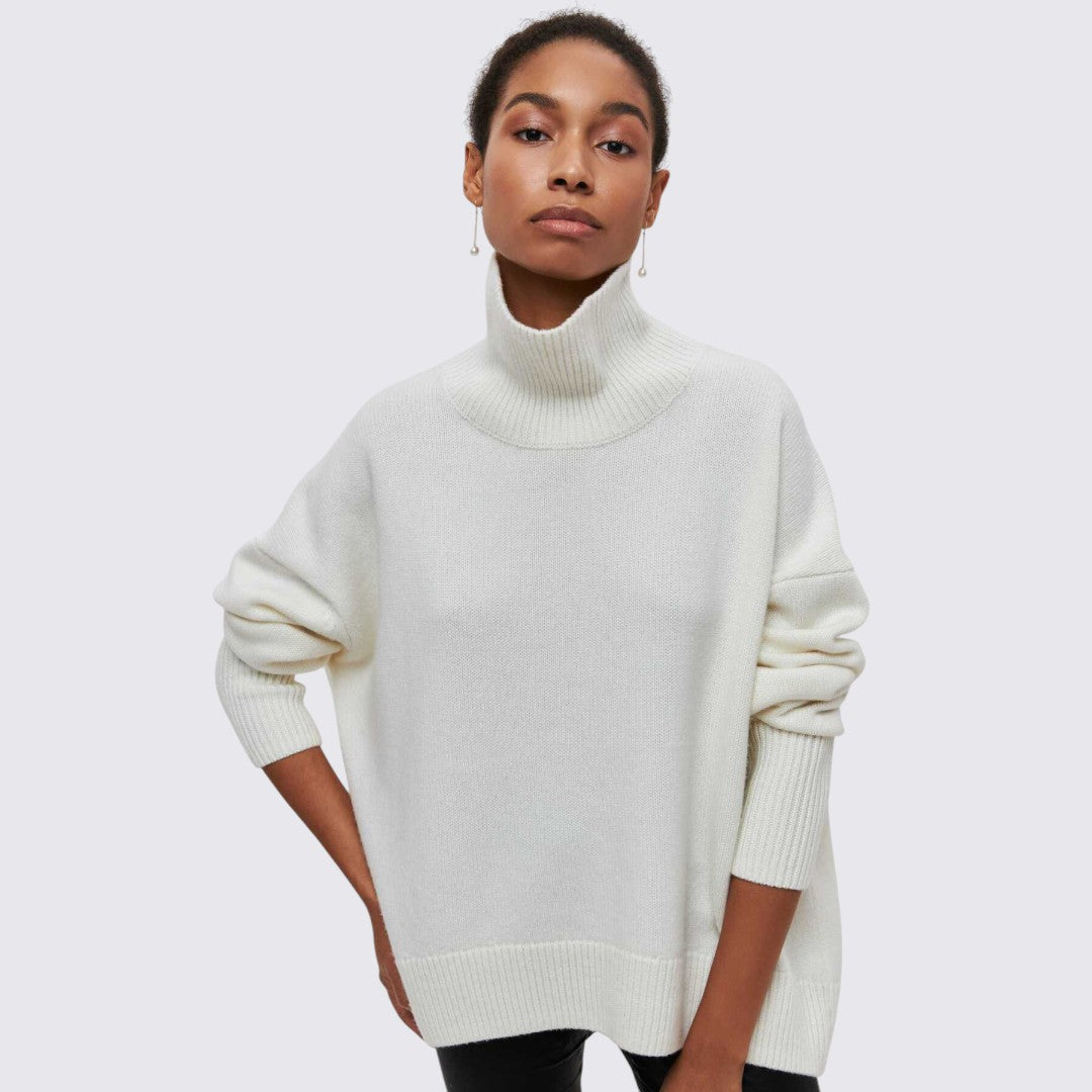 Dame rullekrave sweater med ribbet krave - oversized sweater - rullekrave