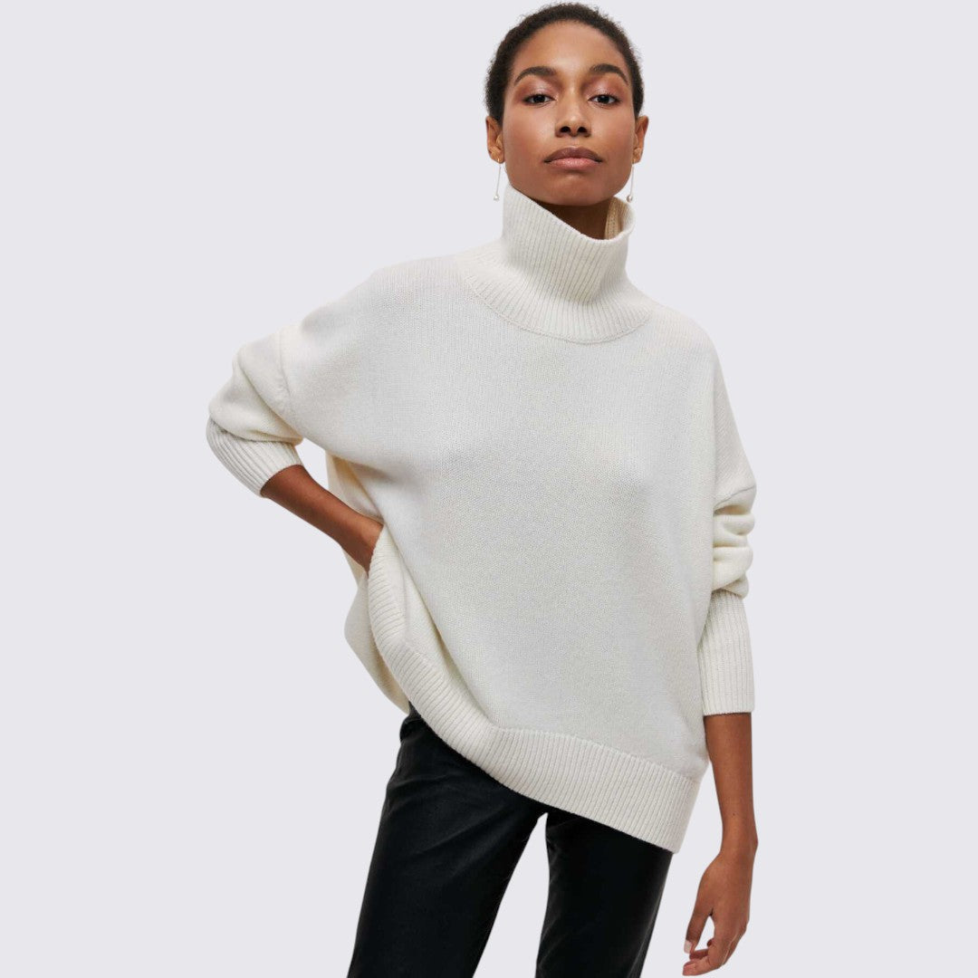 Dame rullekrave sweater med ribbet krave - oversized sweater - rullekrave