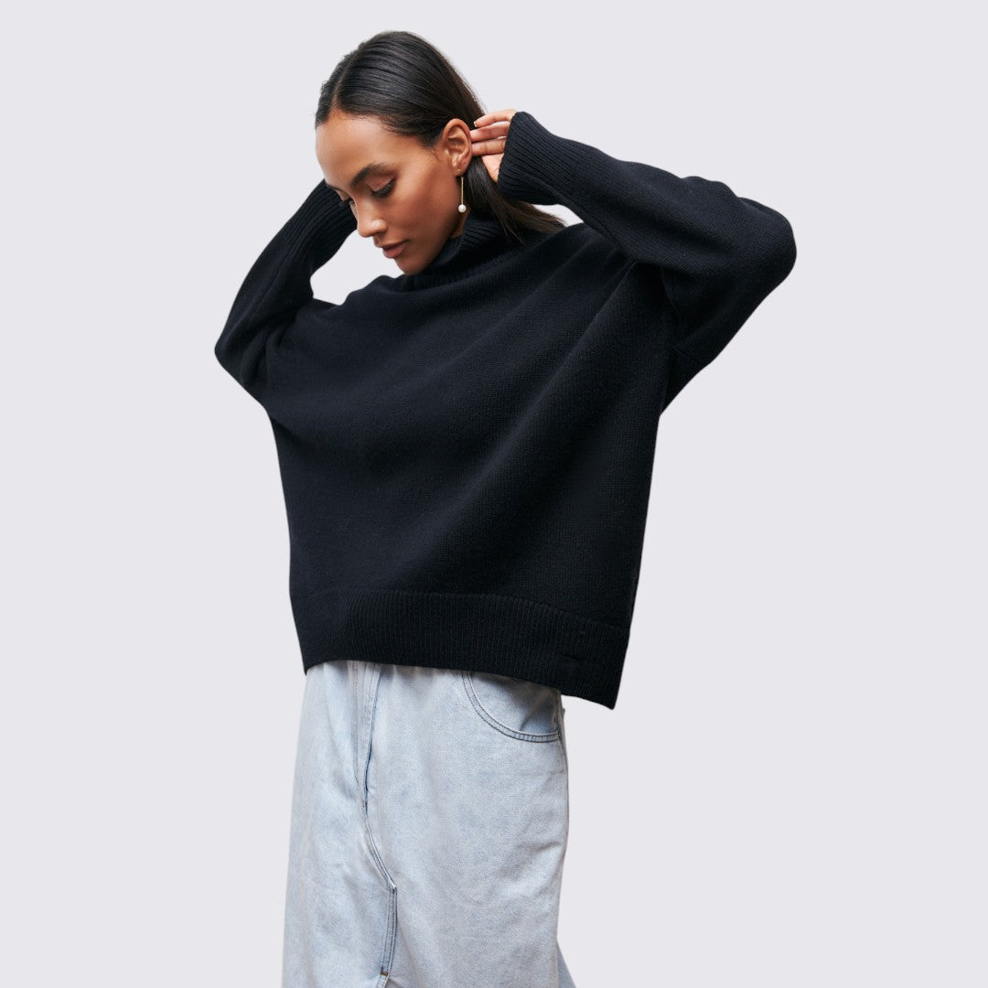 Dame rullekrave sweater med ribbet krave - oversized sweater - rullekrave