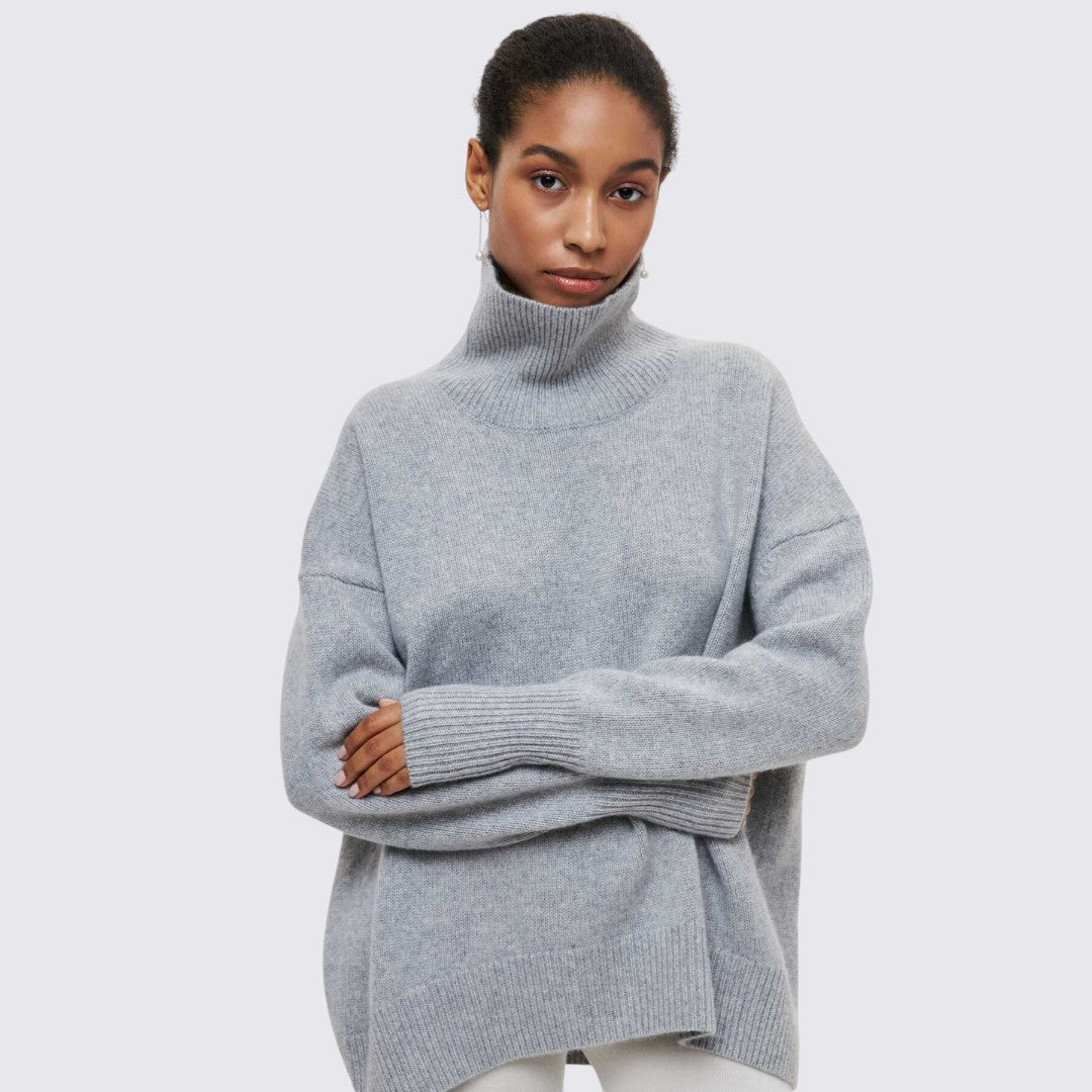 Dame rullekrave sweater med ribbet krave - oversized sweater - rullekrave