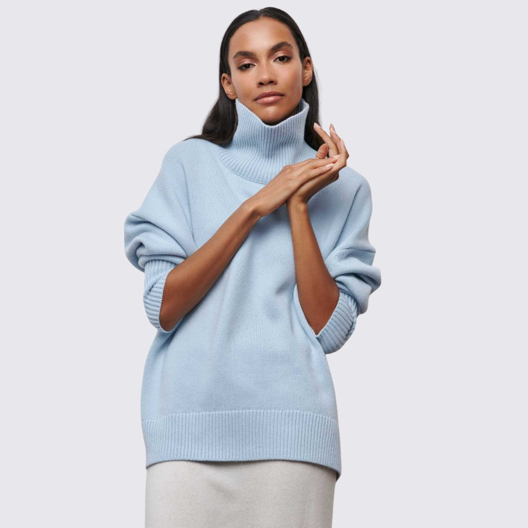 Dame rullekrave sweater med ribbet krave - oversized sweater - rullekrave