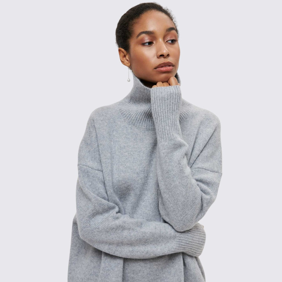 Dame rullekrave sweater med ribbet krave - oversized sweater - rullekrave