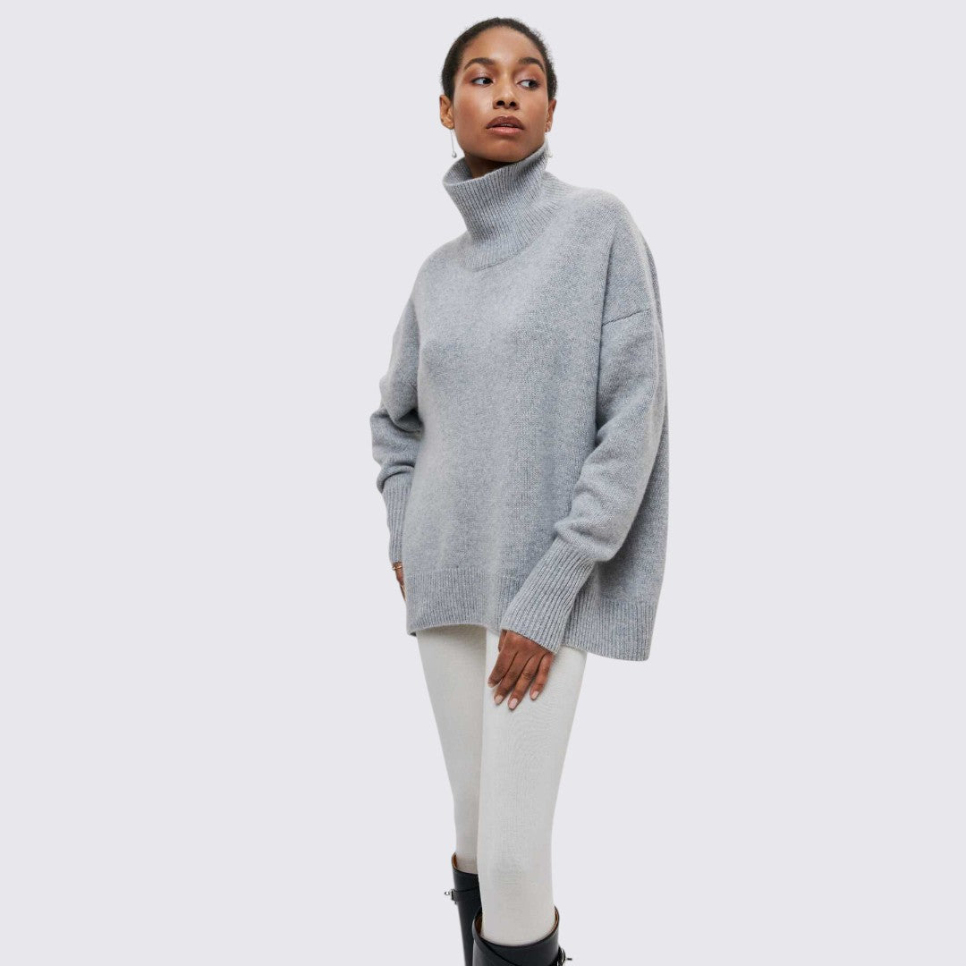 Dame rullekrave sweater med ribbet krave - oversized sweater - rullekrave