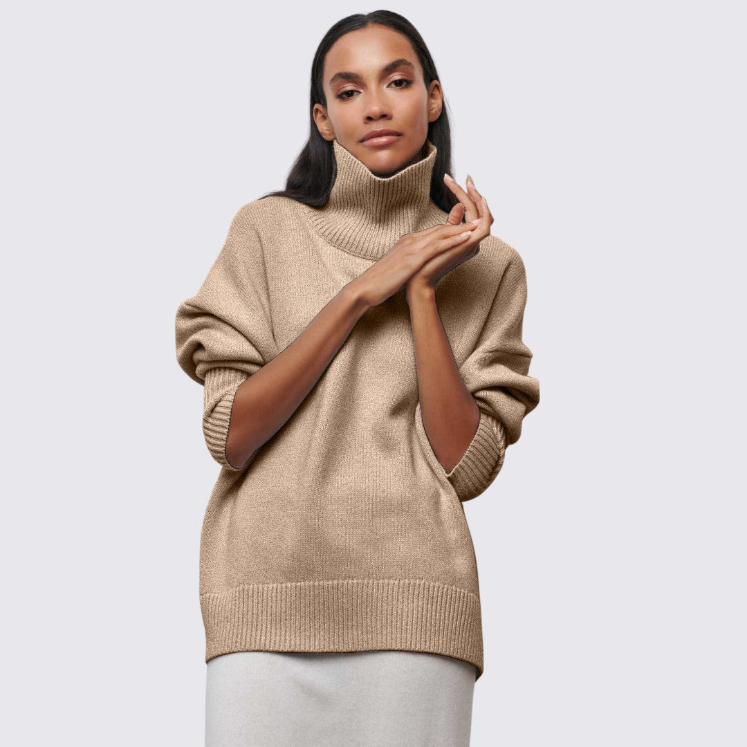 Dame rullekrave sweater med ribbet krave - oversized sweater - rullekrave