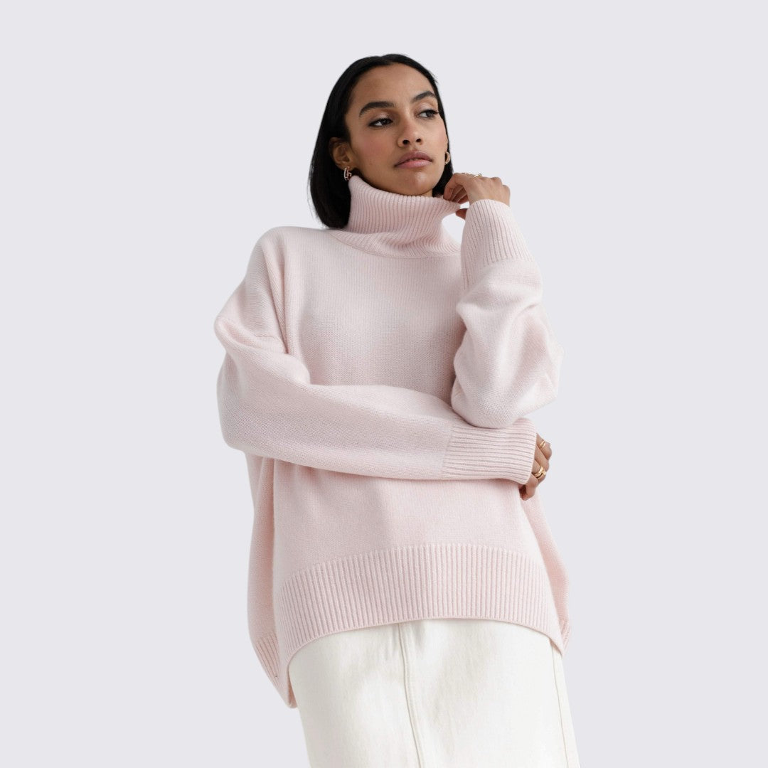 Dame rullekrave sweater med ribbet krave - oversized sweater - rullekrave