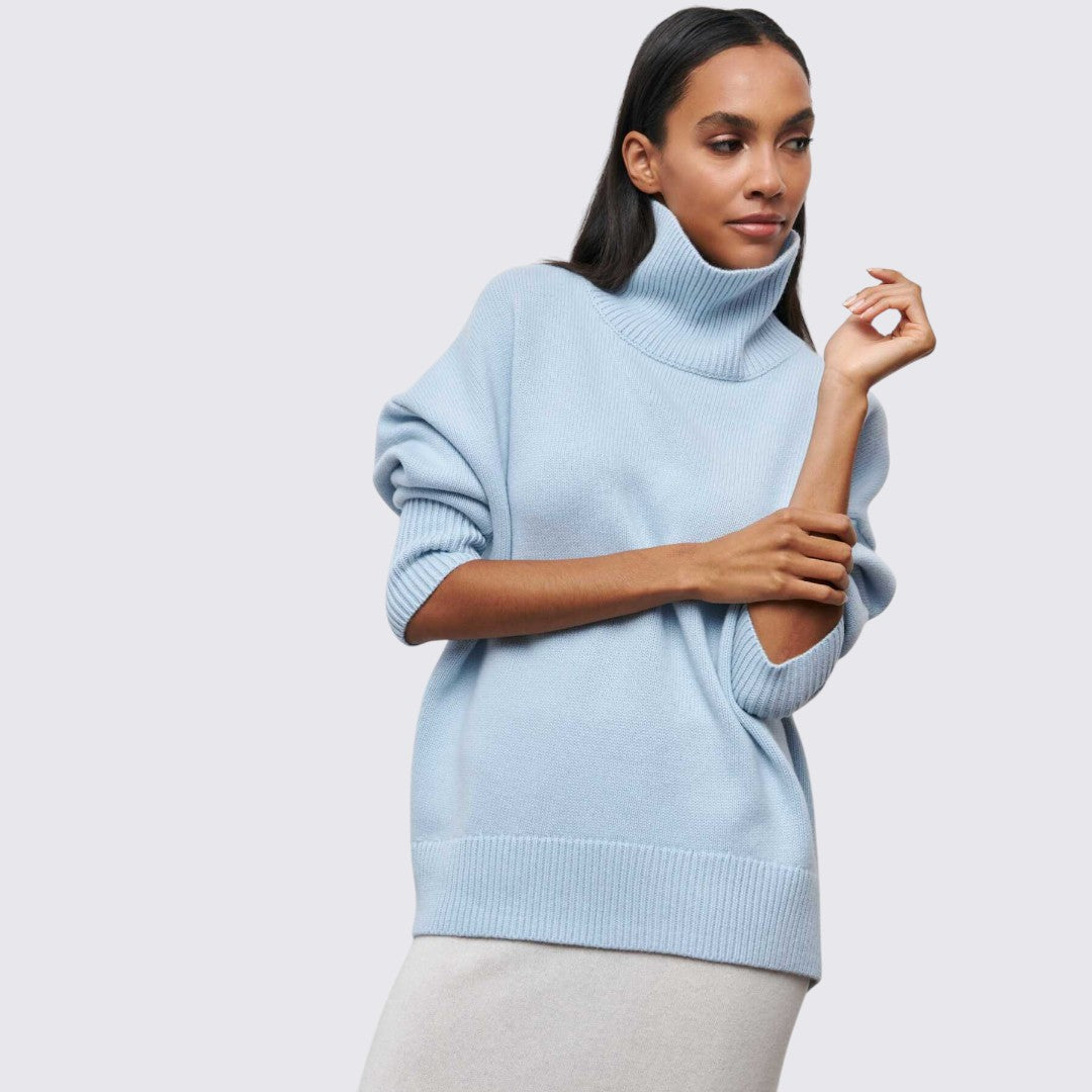 Dame rullekrave sweater med ribbet krave - oversized sweater - rullekrave