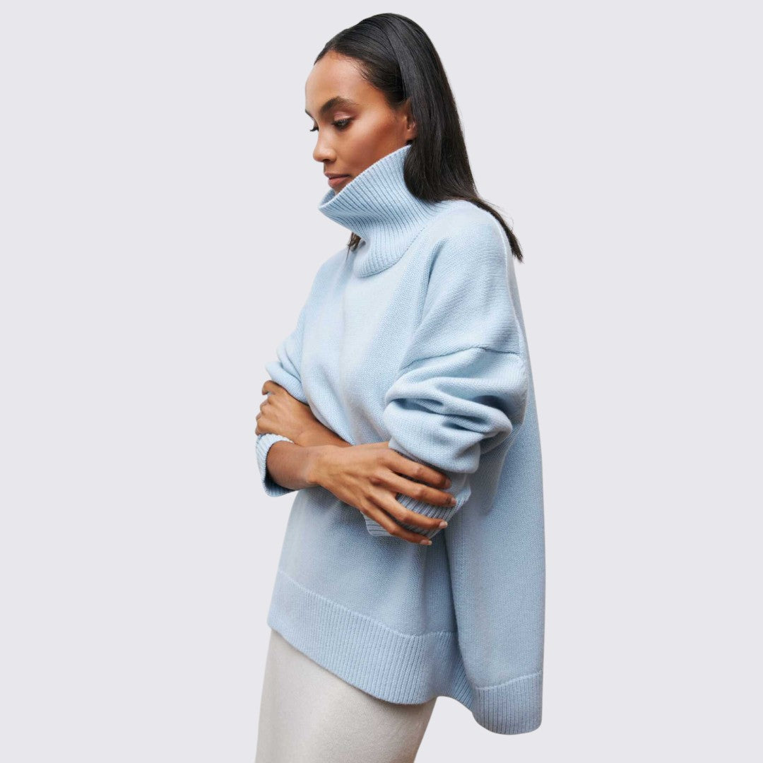 Dame rullekrave sweater med ribbet krave - oversized sweater - rullekrave