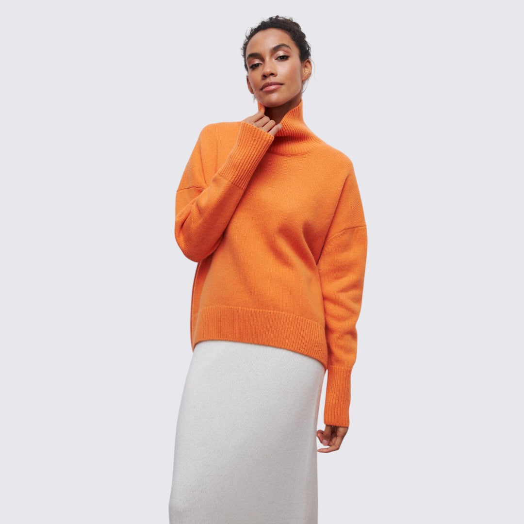 Dame rullekrave sweater med ribbet krave - oversized sweater - rullekrave