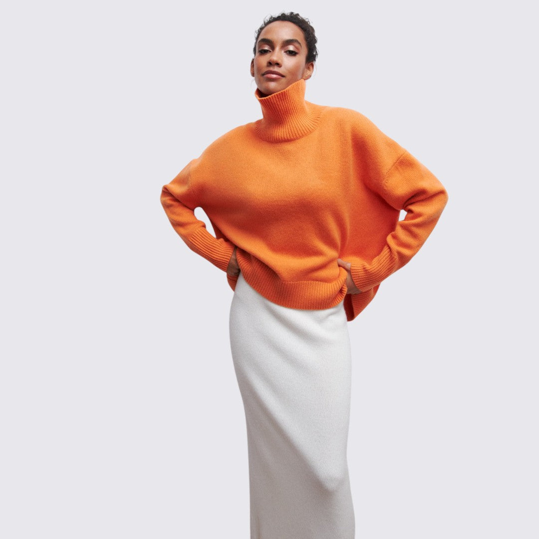 Dame rullekrave sweater med ribbet krave - oversized sweater - rullekrave