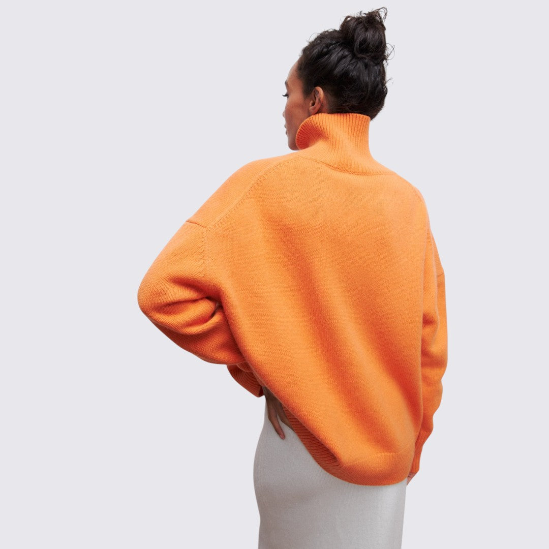 Dame rullekrave sweater med ribbet krave - oversized sweater - rullekrave