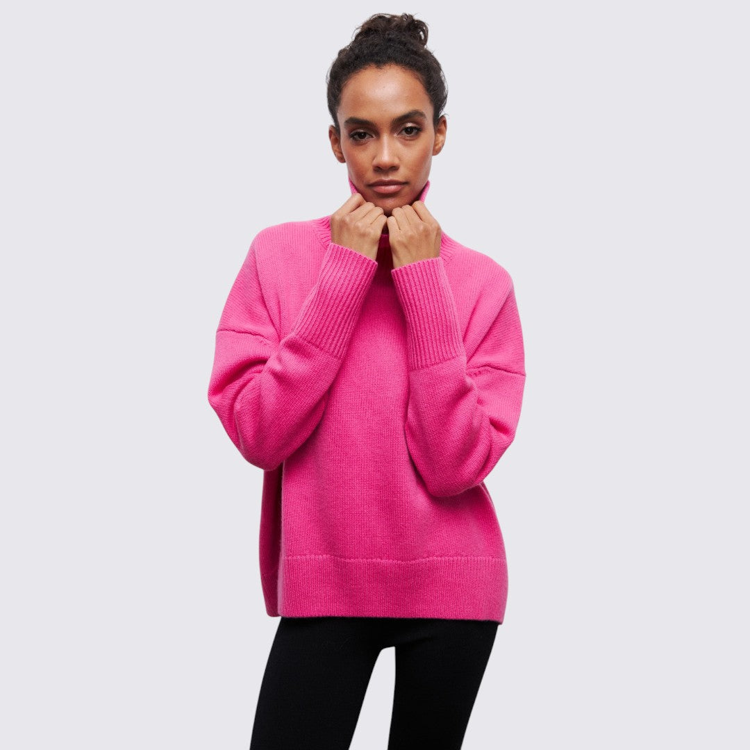 Dame rullekrave sweater med ribbet krave - oversized sweater - rullekrave