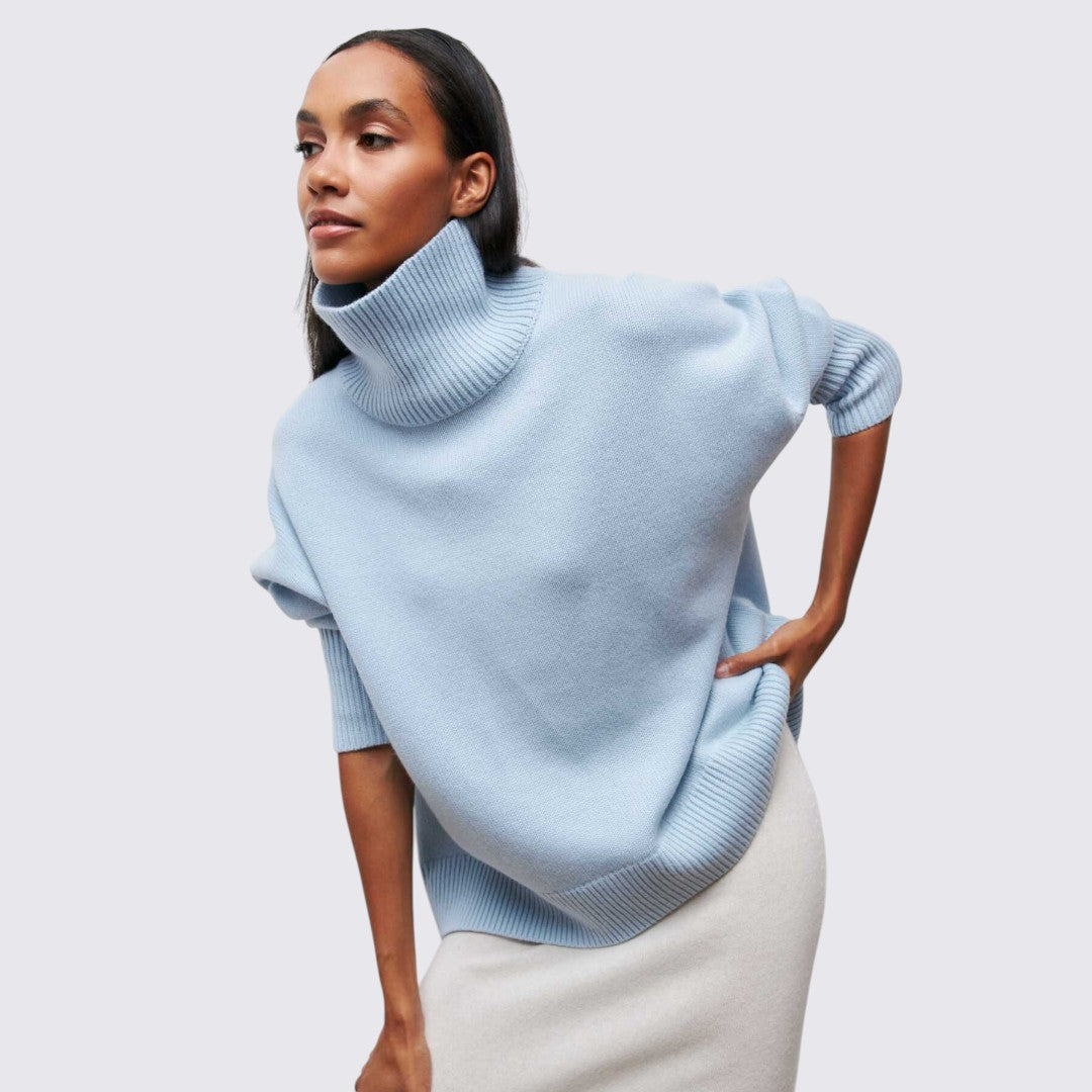 Dame rullekrave sweater med ribbet krave - oversized sweater - rullekrave