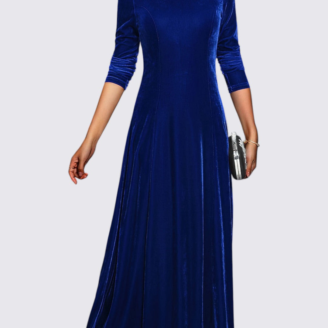 Dame Velour Kjole – Lange Ærmer – Lige Snit