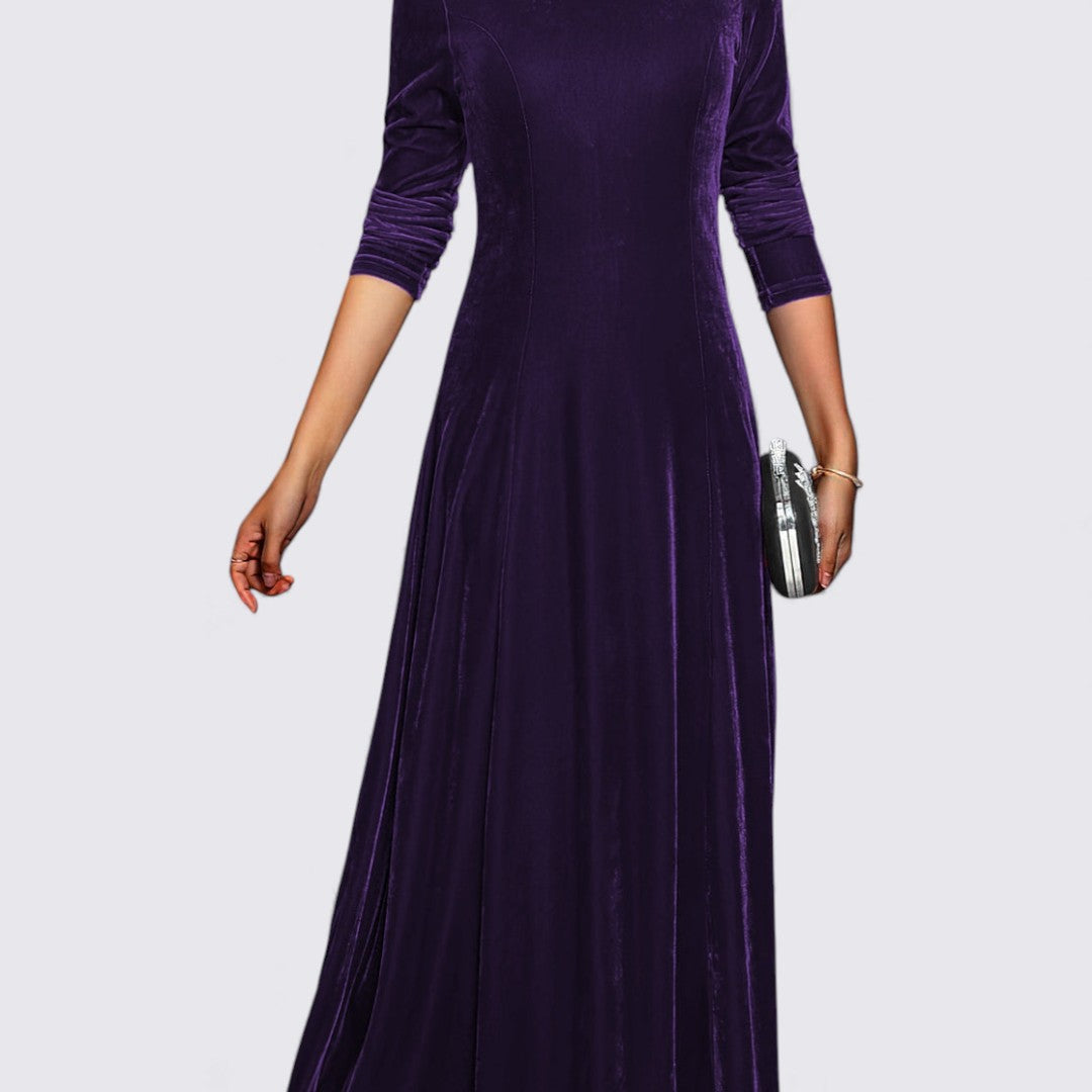 Dame Velour Kjole – Lange Ærmer – Lige Snit