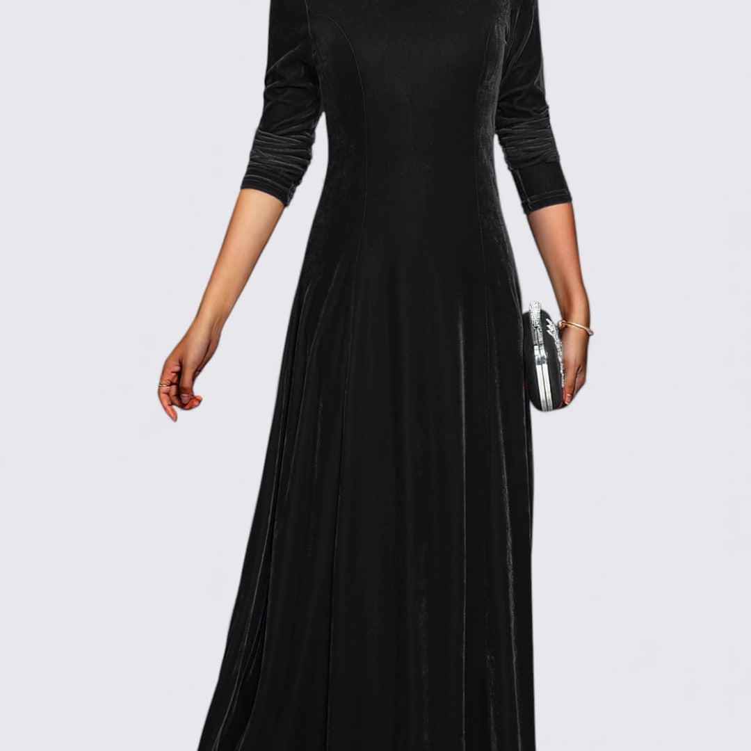 Dame Velour Kjole – Lange Ærmer – Lige Snit