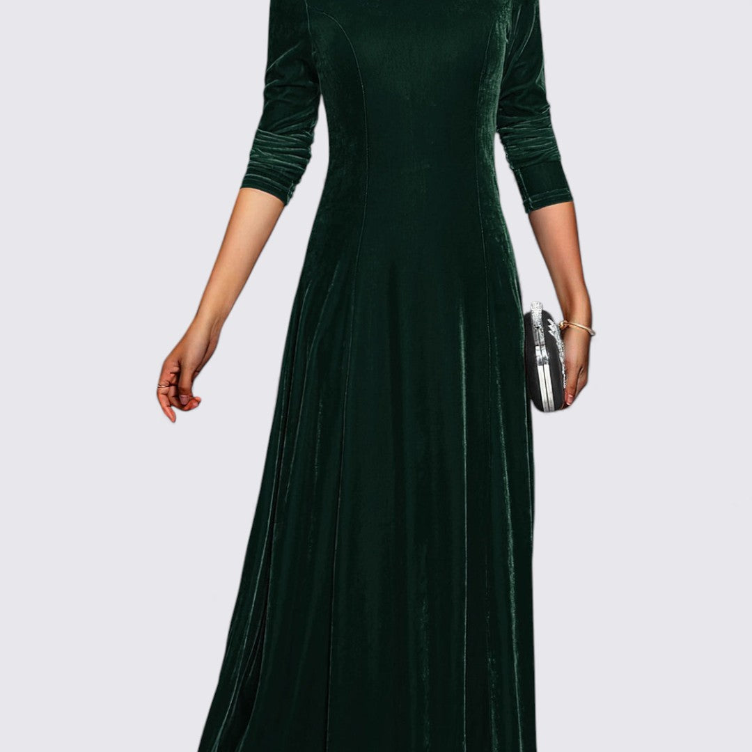 Dame Velour Kjole – Lange Ærmer – Lige Snit