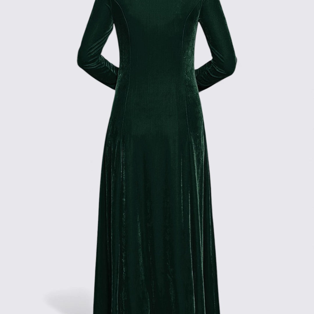 Dame Velour Kjole – Lange Ærmer – Lige Snit