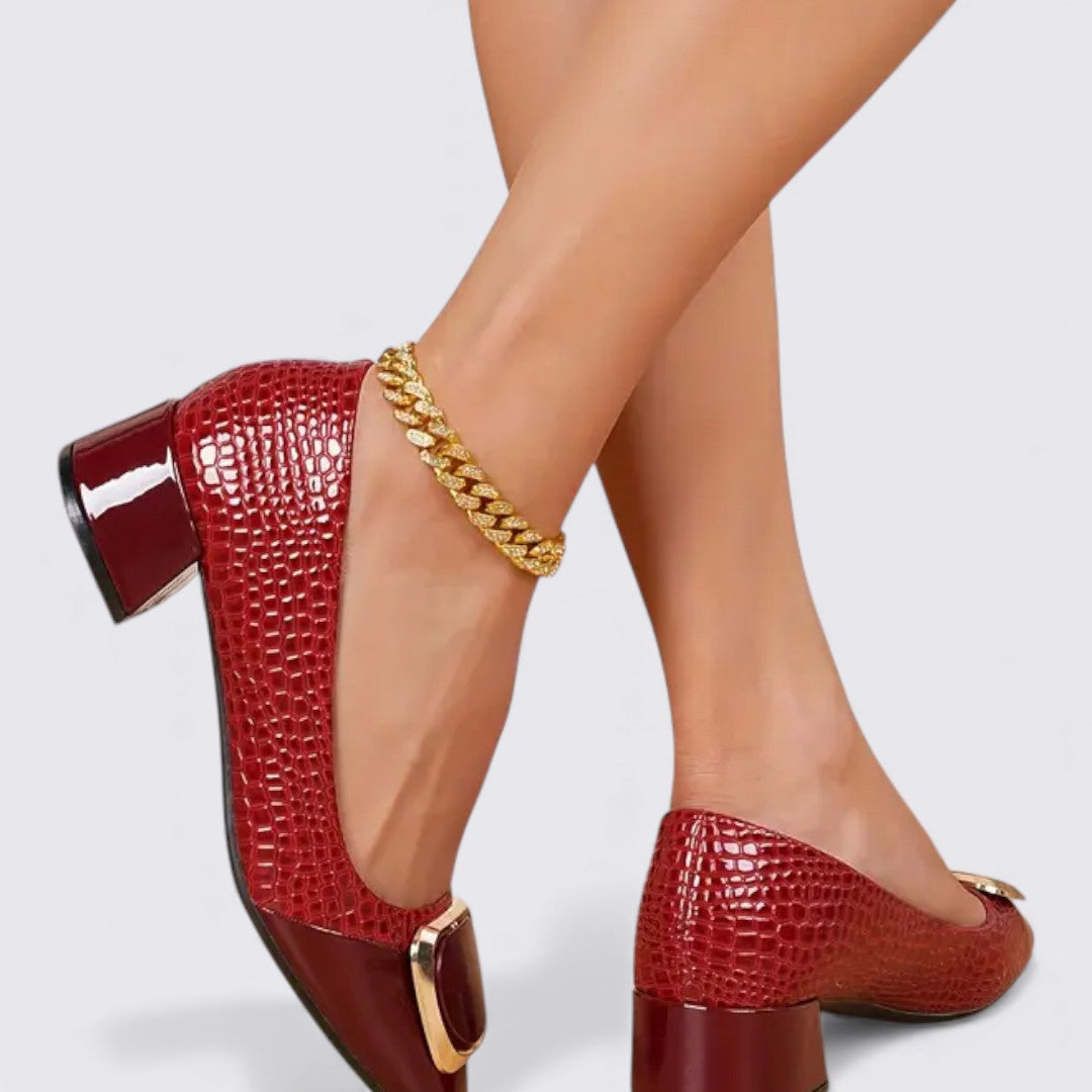 Dame sko med blokhæl – Lige skæring – Smal pasform