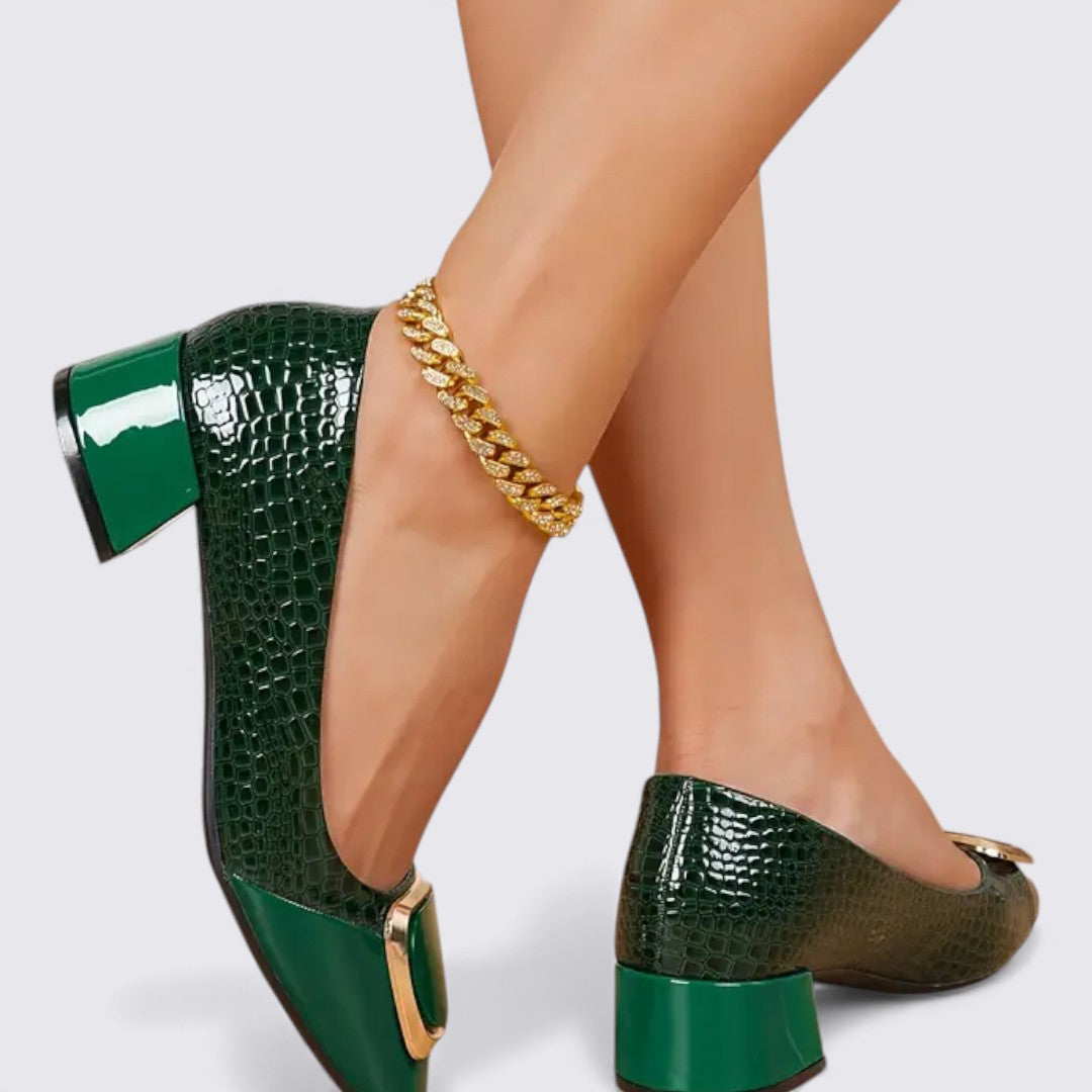 Dame sko med blokhæl – Lige skæring – Smal pasform