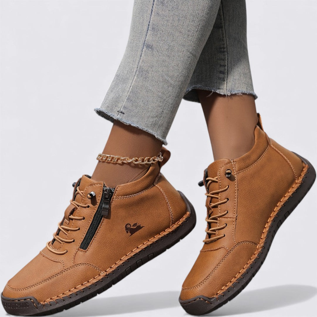 Dame sko med lynlås – Ankelsko – Flad sål