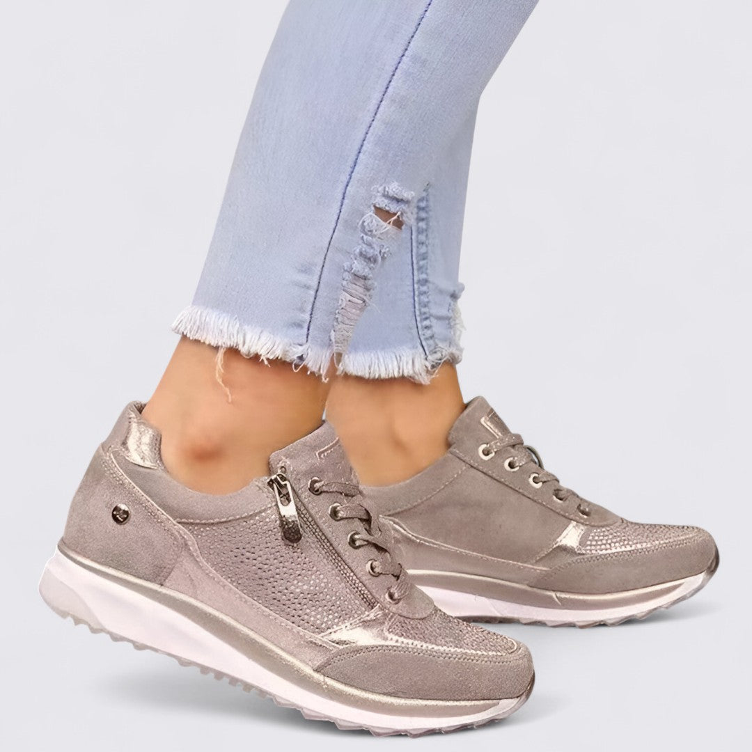 Dame sneakers med lynlås - fritid sneakers - snørebånd