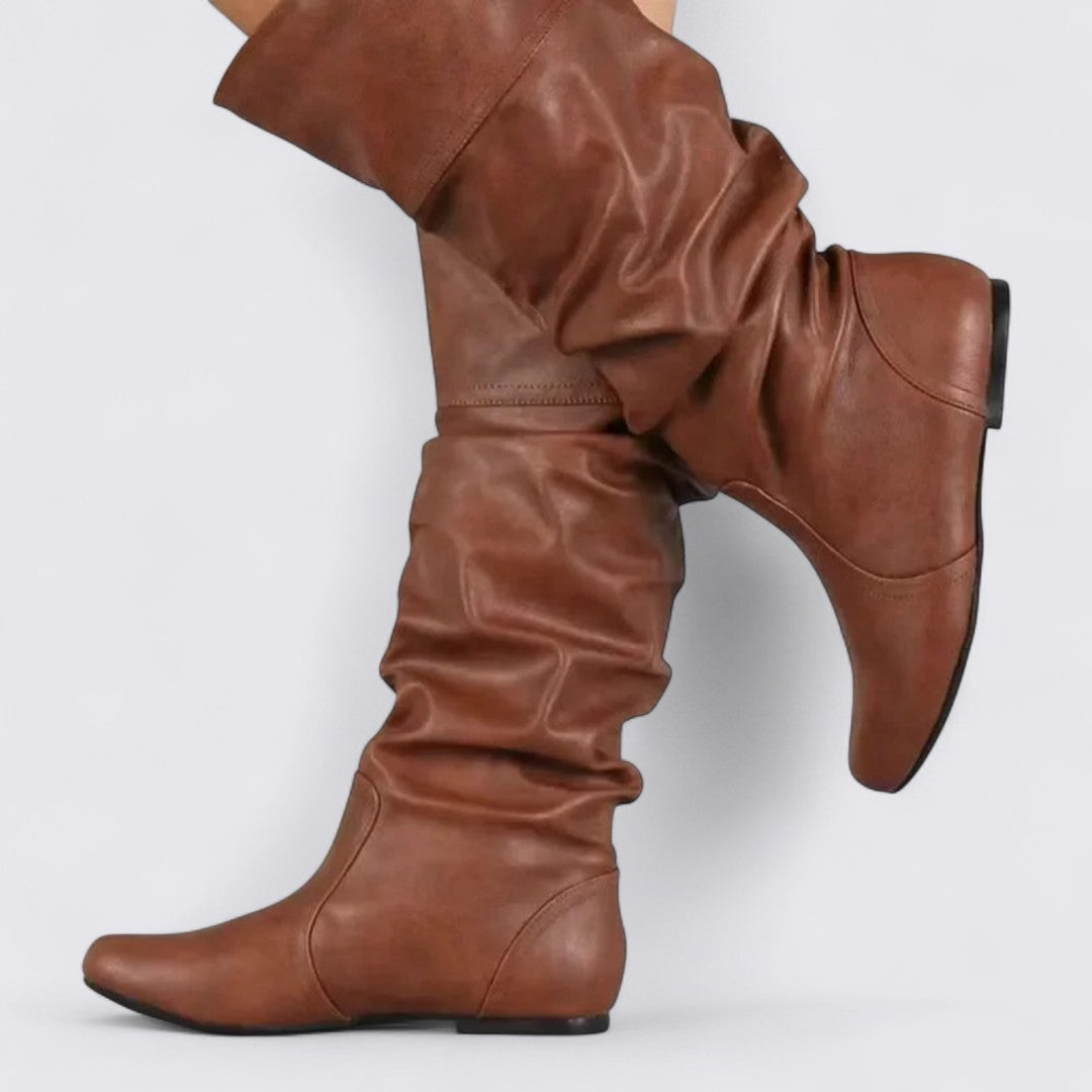 Dame støvler – Lav hæl – Rynket skaft