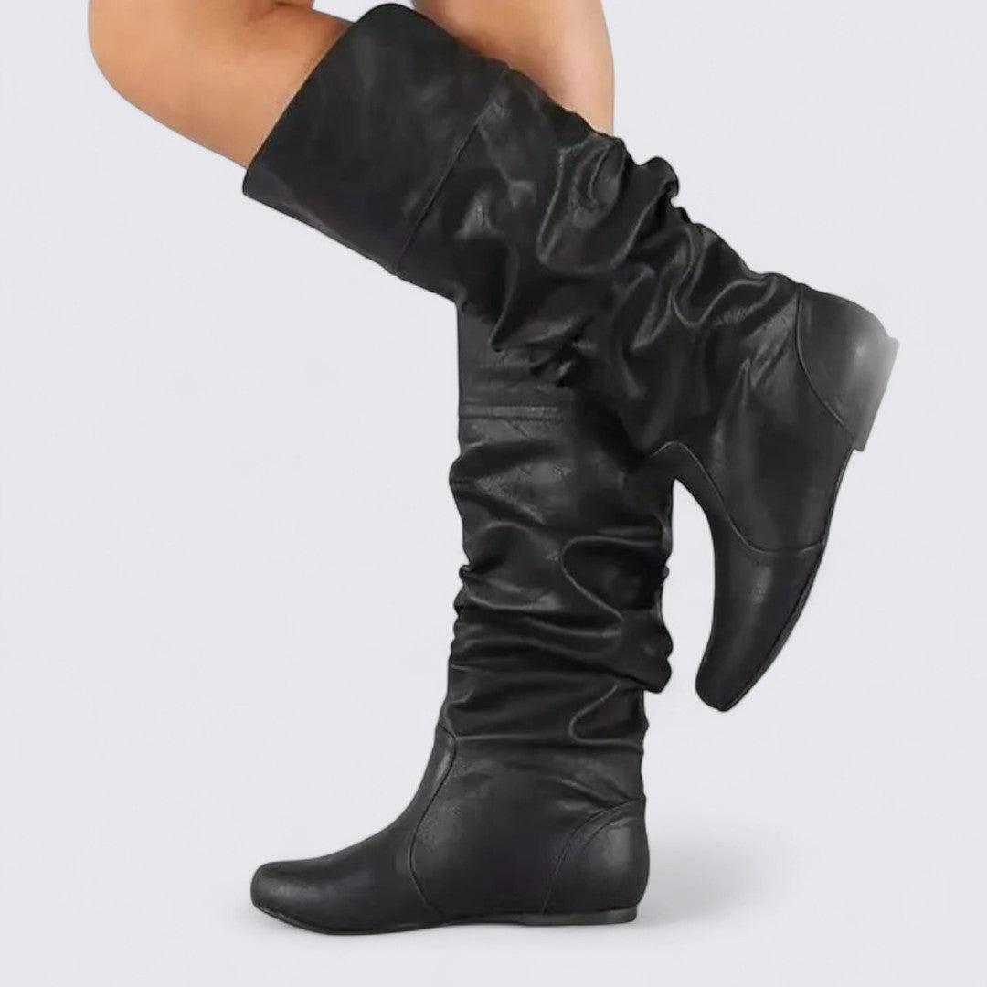 Dame støvler – Lav hæl – Rynket skaft