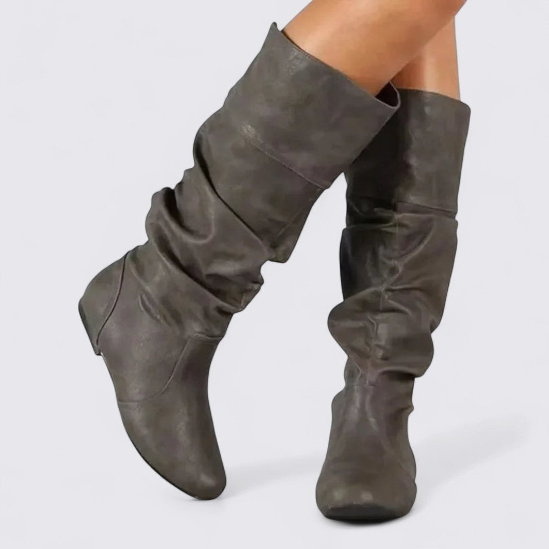 Dame støvler – Lav hæl – Rynket skaft