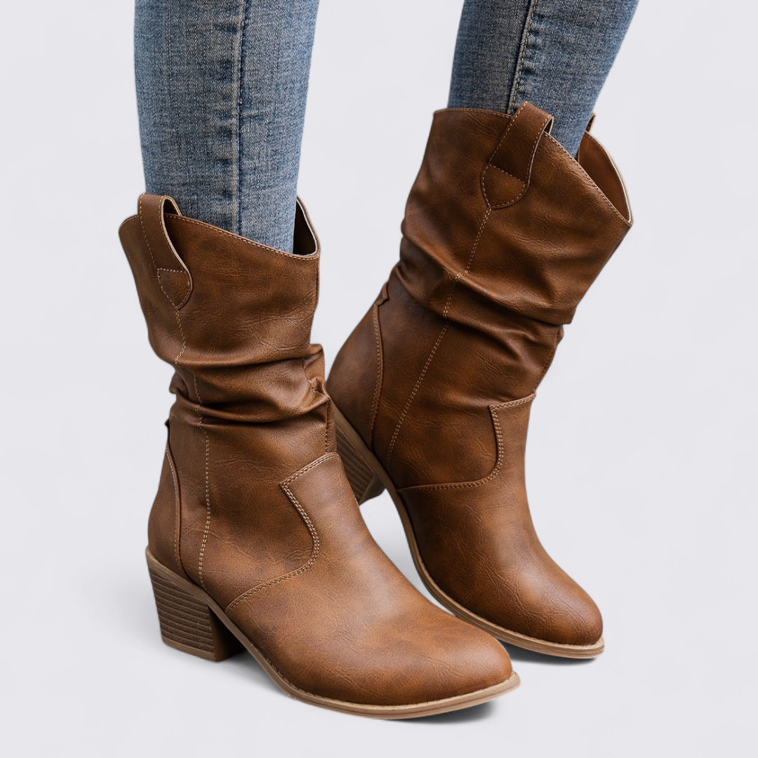 Dame støvler med blokhæle – Medium høj – Løst skaft