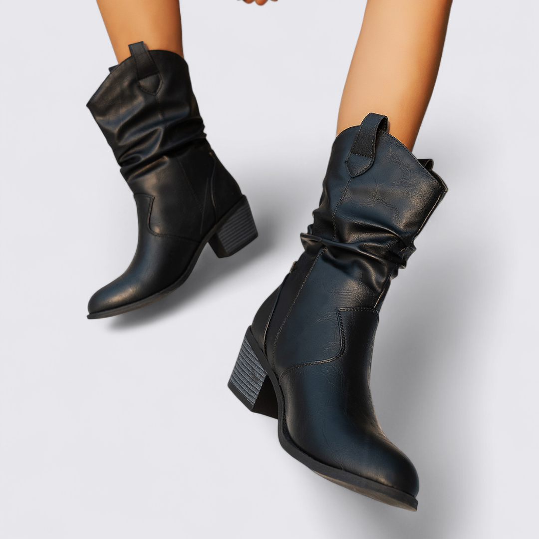 Dame støvler med blokhæle – Medium høj – Løst skaft