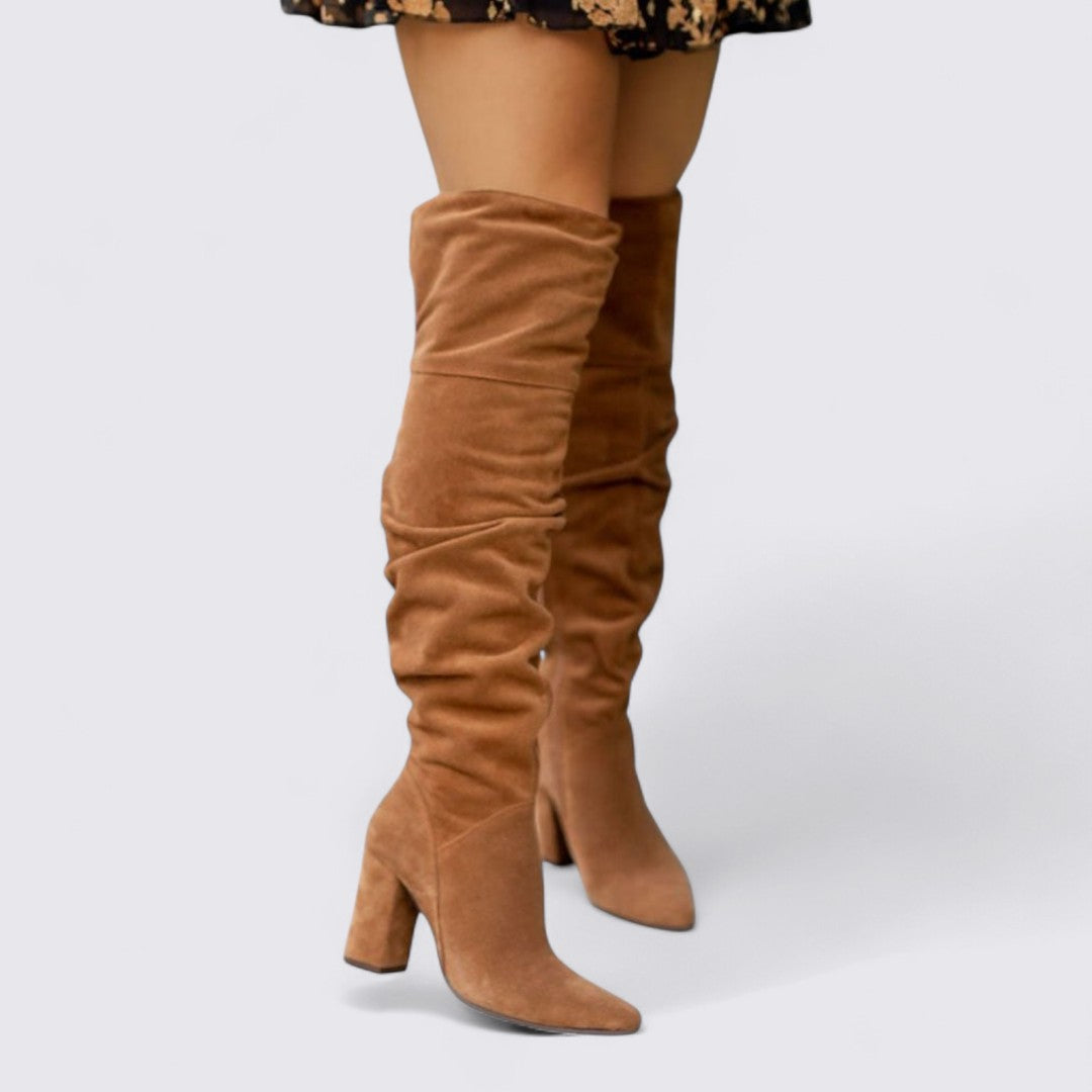 Dame støvler med blokhæls - Overknæ - Slank skæring