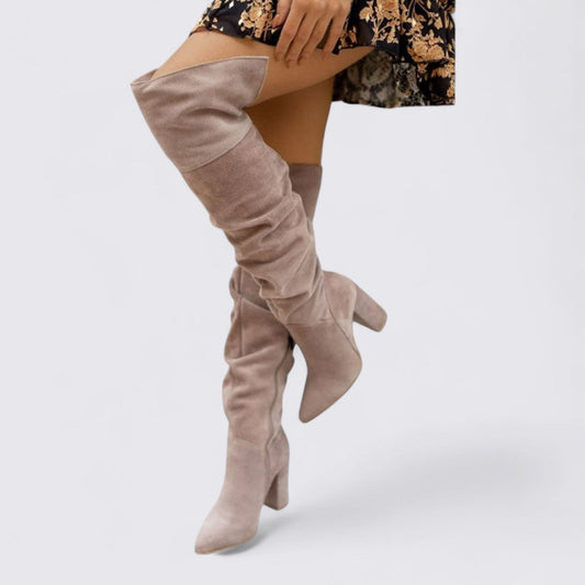 Dame støvler med blokhæls - Overknæ - Slank skæring