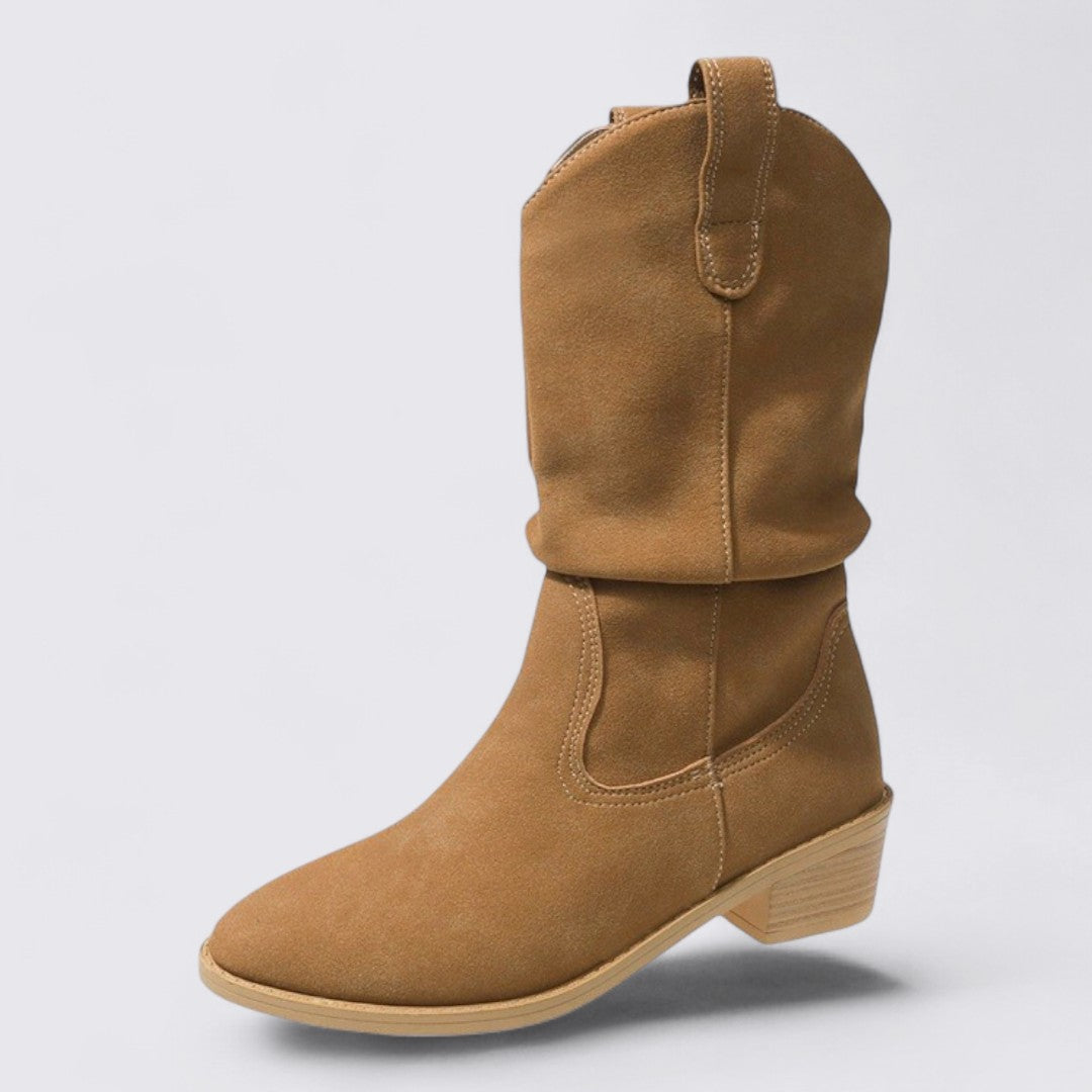 Dame støvler med blokhæle - Western støvler - Bred skaft