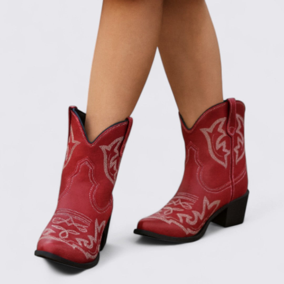 Dame støvler med blokhæle - Western støvler - Bred skaft