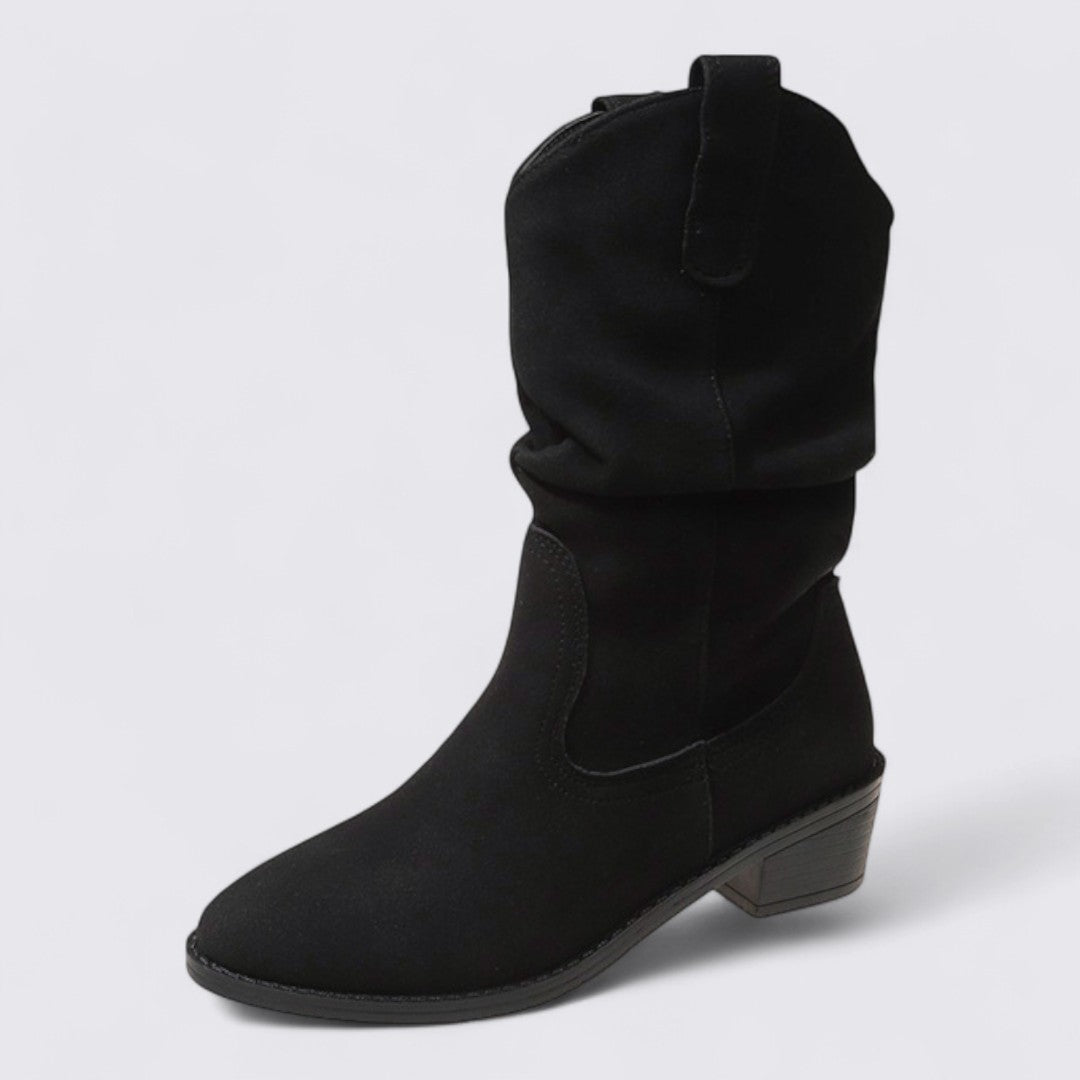 Dame støvler med blokhæle - Western støvler - Bred skaft