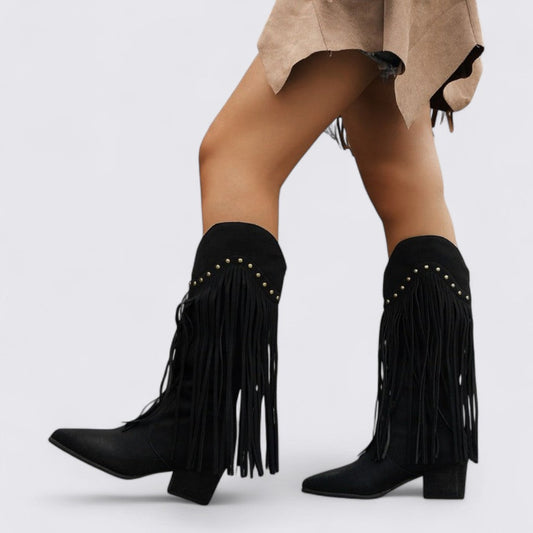 Dame støvler med frynser – Knæhøj – Western stil