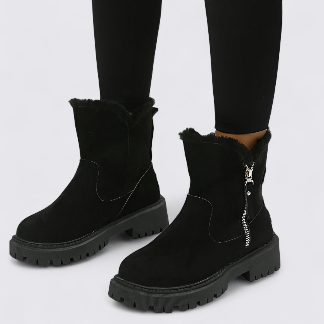 Dame støvler med lynlås - Profil støvler - Varmt foret