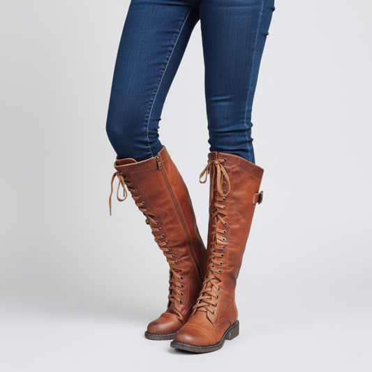 Dame støvler med snørebånd - Knæhøje støvler - Snørestøvler