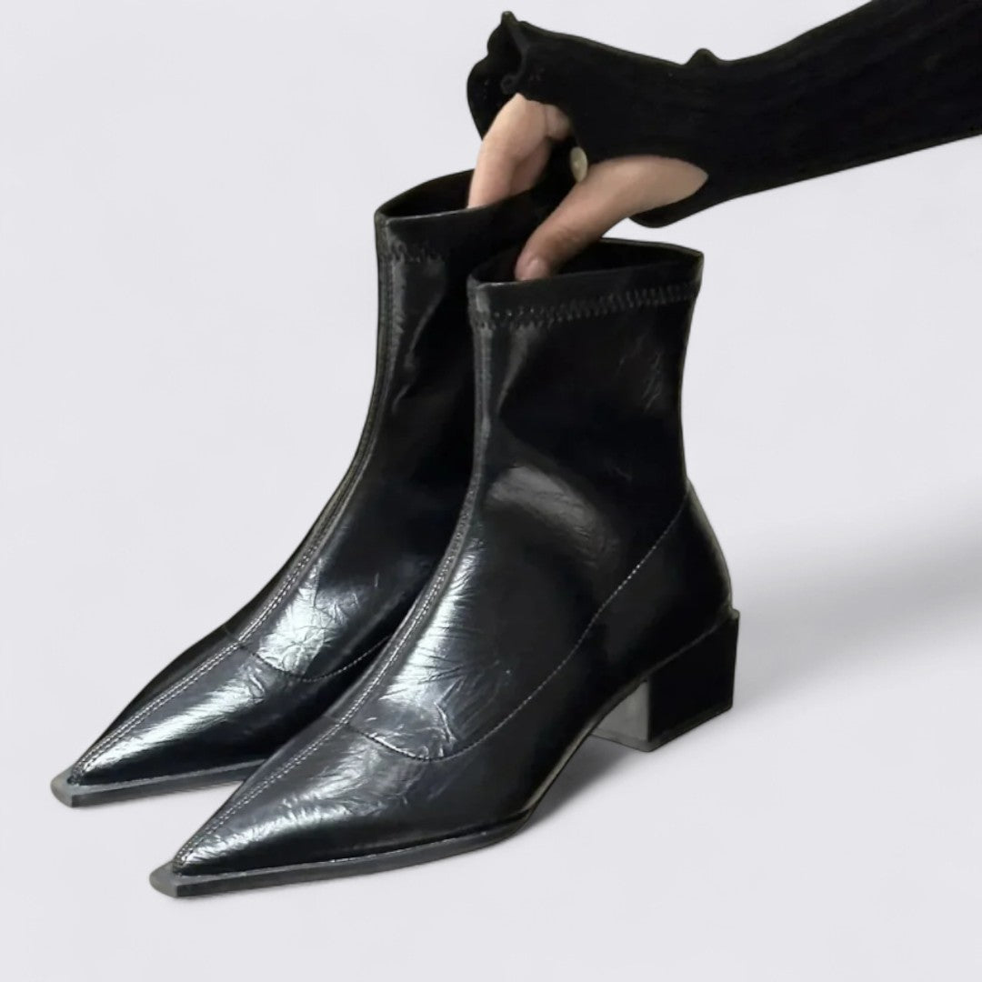 Dame Støvlette med blokhæl – Mellemhøj skaft – Spids form