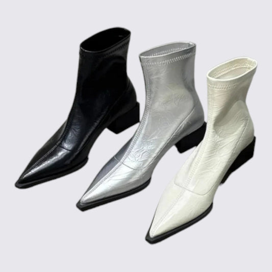 Dame Støvlette med blokhæl – Mellemhøj skaft – Spids form