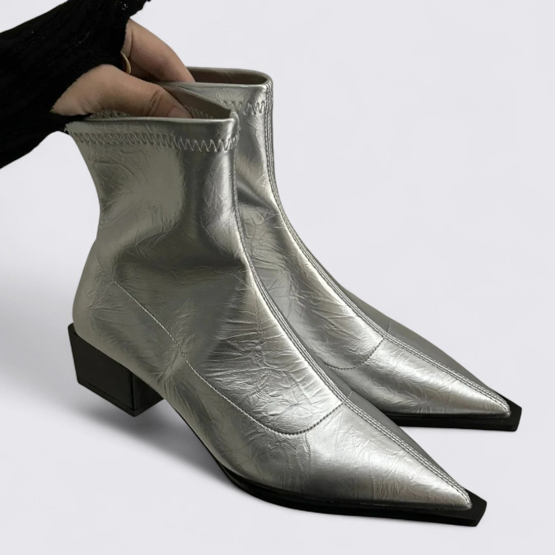 Dame Støvlette med blokhæl – Mellemhøj skaft – Spids form