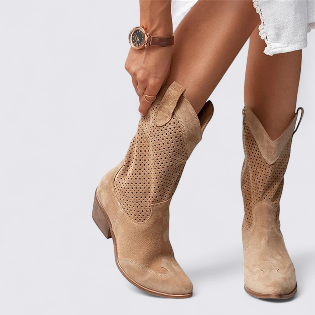 Dame Støvletter med hulmønster – Ankelsokker – Blokhæl