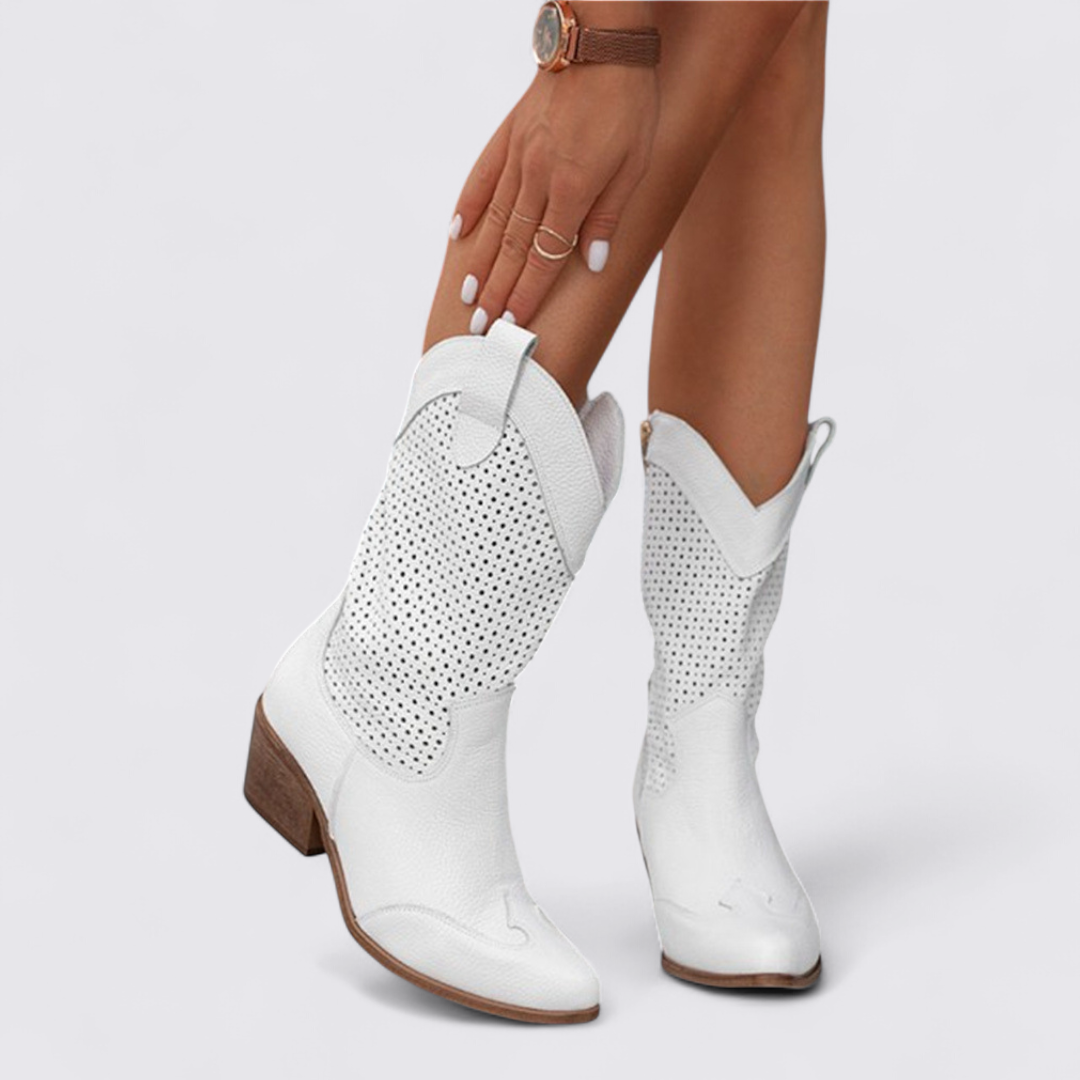 Dame Støvletter med hulmønster – Ankelsokker – Blokhæl