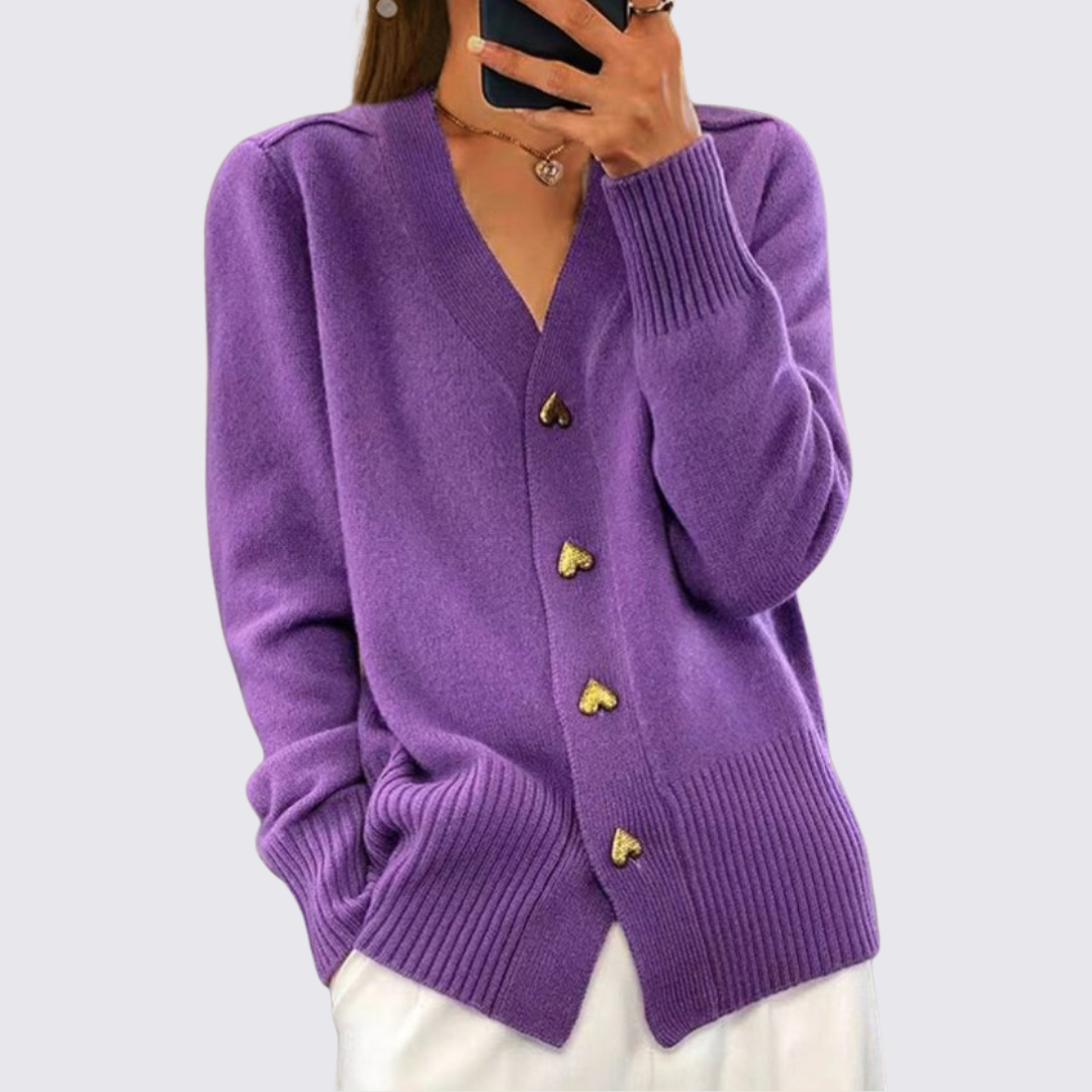 Dame strikjakke med knaplukning – cardigan strikjakke – v-hals