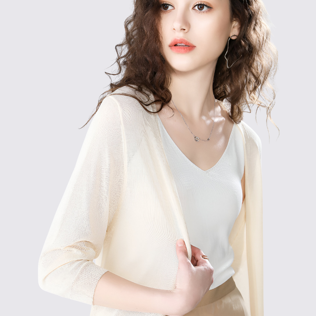 Dame strikjakke med lang skæring - Lang strikjakke - Åben form