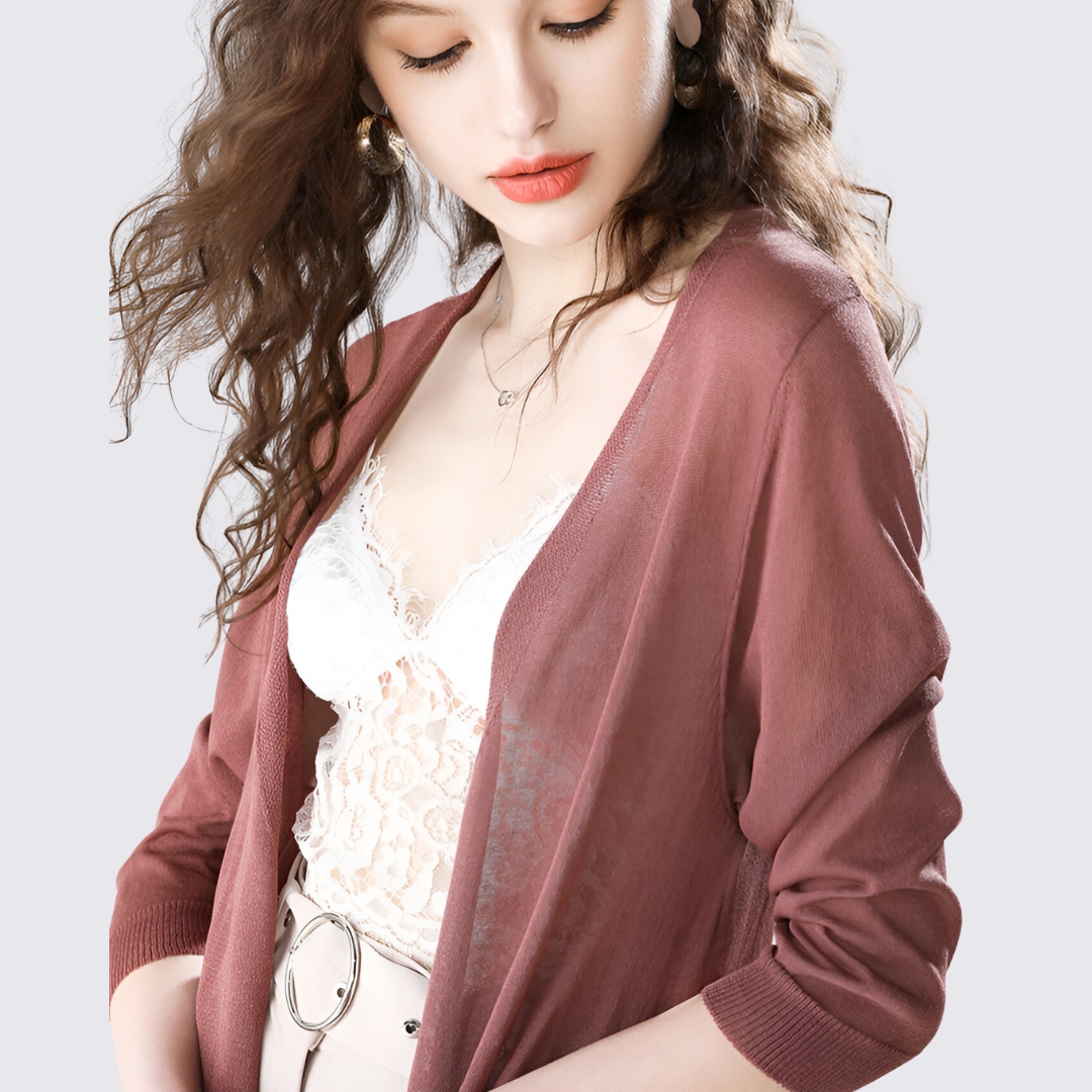 Dame strikjakke med lang skæring - Lang strikjakke - Åben form